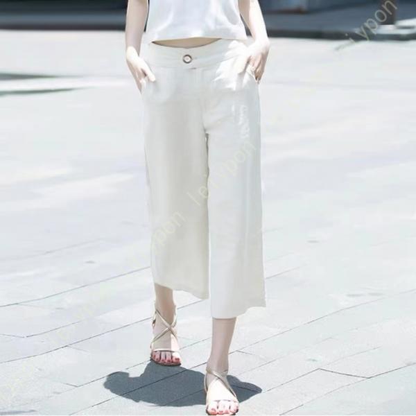 ワイドパンツ リネン パンツ レディース ハイウェスト ガウチョパンツ サルエルパンツ ウェストゴム...