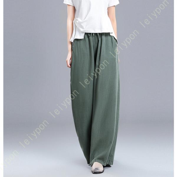レディース ワイドパンツ リネン パンツ ガウチョパンツ 麻混 涼しい シンプル 無地 ゆったり カ...
