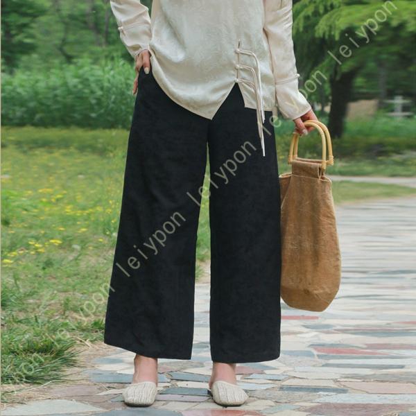 ガウチョパンツ レディース ハイウエスト ワイドパンツ 綿麻 ゆったりリネン ウエストゴム 麻混 美...