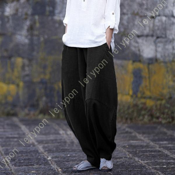 ワイドパンツ レディース 綿麻 ガウチョパンツ 無地 ゆったり リネンパンツ 着痩せ カジュアル 文...