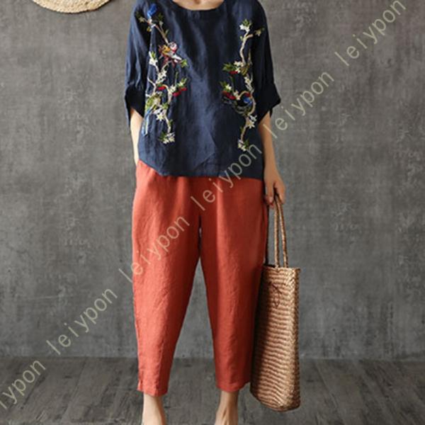 リネンパンツ レディース ガウチョパンツ ワイドパンツ 綿麻 サルエルパンツ 九分丈パンツ カジュア...