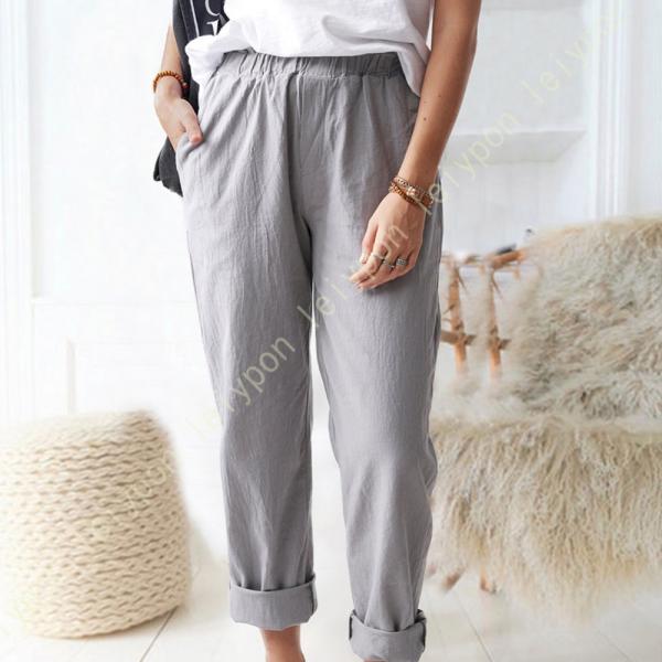 テーパードパンツ ワイドパンツ レディース 無地 綿麻 着痩せ ワイドパンツ おしゃれ 通気 心地よ...