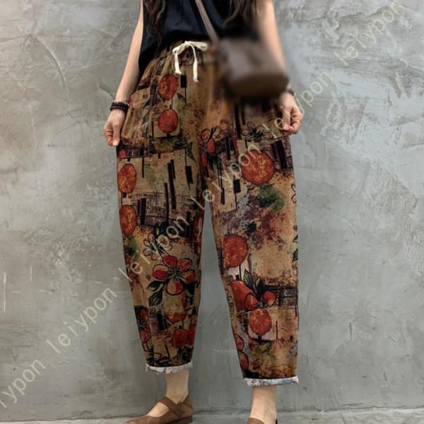 九分丈 ワイドパンツ レディース 綿麻 ガウチョパンツ ゆったり リネンパンツ 着痩せ カジュアル ...