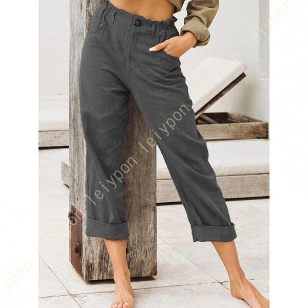 ワイドパンツ レディース 夏 シンプル 無地 綿麻 ゴム 大きいサイズ ポケット付き カジュアル ゆ...