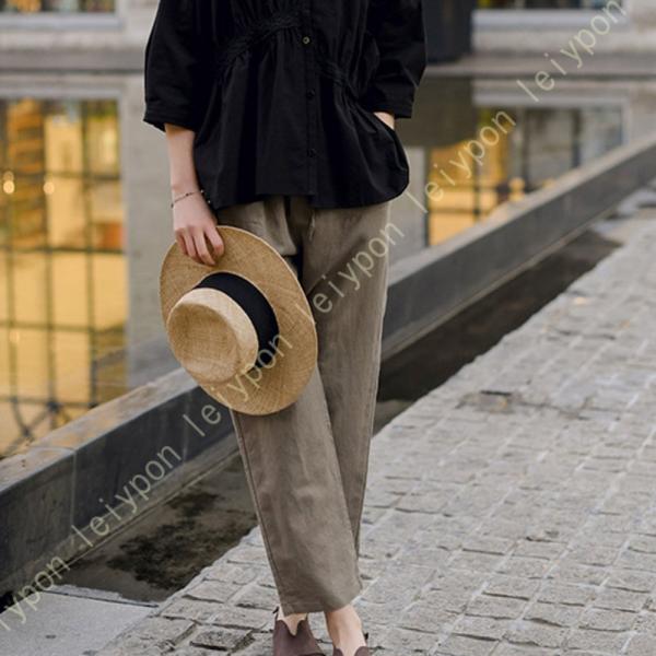 ワイドパンツ レディース ストレートパンツ 無地 綿麻 着痩せ ワイドパンツ おしゃれ 通気 心地よ...