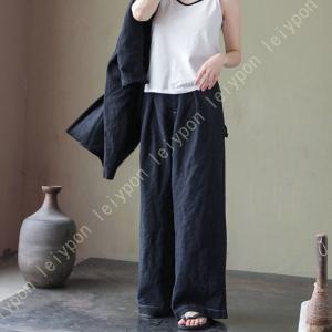 ワイドパンツ レディース 夏 ゆったり 綿 麻混...の商品画像