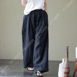 ワイドパンツ レディース 夏 ゆったり 綿 麻...の詳細画像1