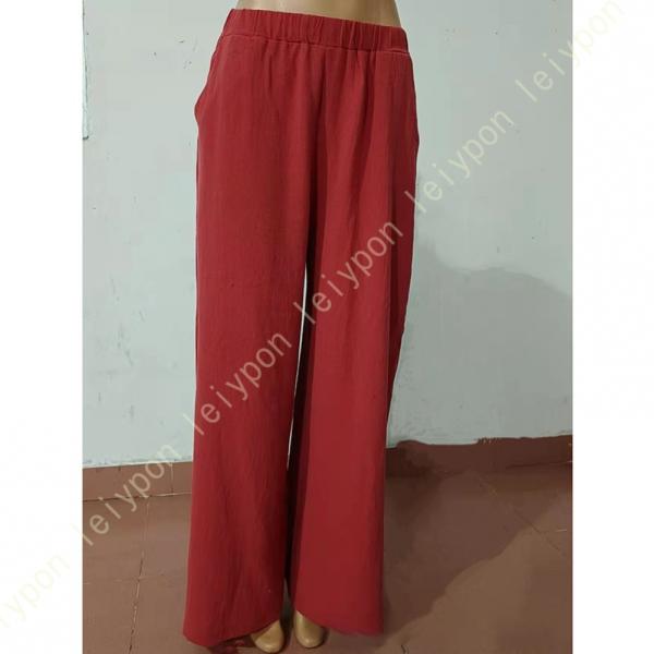 ワイドパンツ レディース 綿麻 夏 シンプル 無地 文芸風 速乾 爽やか ウエストゴム ポケット付き...