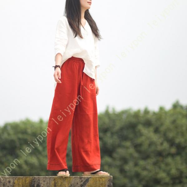 ワイドパンツ レディース 麻 リネン きれいめ 夏 涼しい ゆったり ウエストゴム 綿麻 体型カバー...