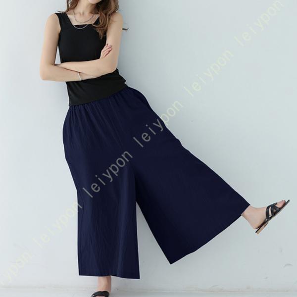 ワイドパンツ レディース 夏 ゆったり 綿 麻混 スカンツ スカーチョ 大きいサイズ 美脚 着痩せ ...