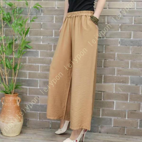 ワイドパンツ レディース リネン ウエストゴム 綿麻 リネンライク 吸水 快適 涼しい 春 夏 リネ...