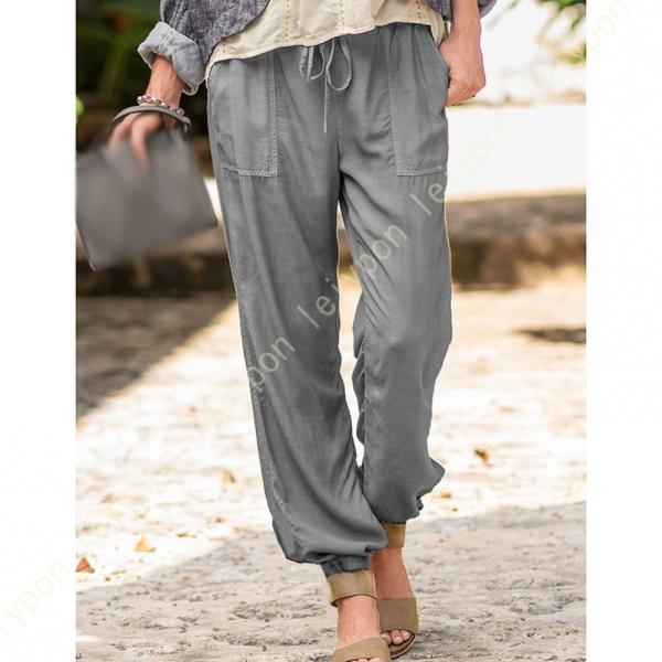 リネンパンツ レディース ワイドパンツ ゆったり ウエストゴム リネン きれいめ 洗える 綿 麻 ア...