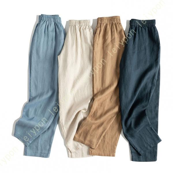 綿麻 ワイドパンツ レディース 春 夏 ウエストゴム ポケット付き さらっとした気軽 穿き心地の良い...