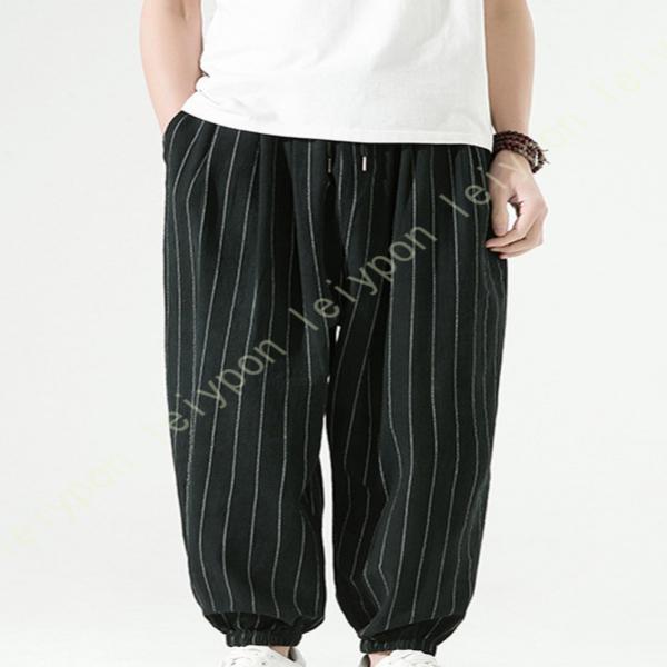 ワイドパンツ 涼しいズボン サルエルパンツ 麻ズボン イージーパンツ メンズ リネンパンツ ワイドパ...