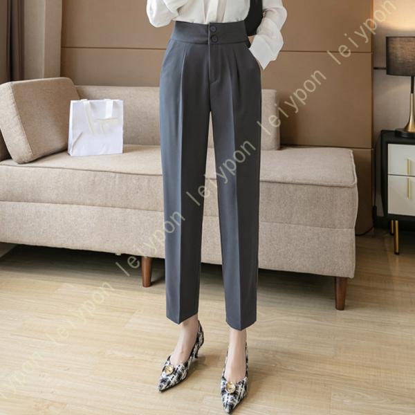 アンクルパンツ レディース ハイウエスト スラックス ブラックパンツ きれいめ 美脚 9分丈 オフィ...