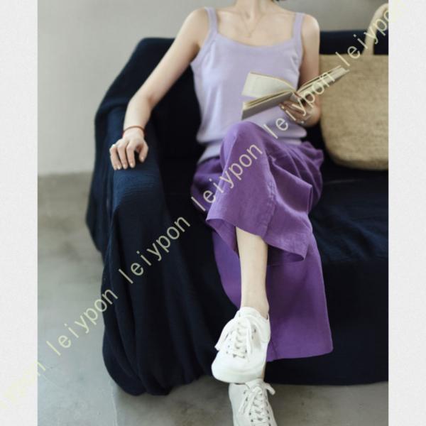 ロングパンツ ワイドパンツ レディース ハイウェスト 無地 ウェストゴム ポケット付き パッチワーク...