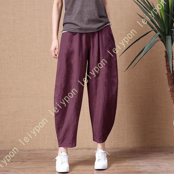 ワイドパンツ ガウチョパンツ ハイウエスト ストレートパンツ リネン レディース ゴム ポケット付き...
