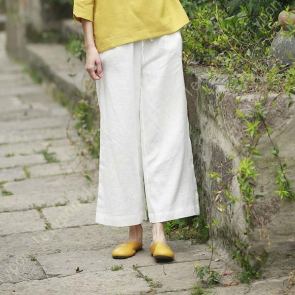 クロップドパンツ 棉麻パンツ レディース 棉麻 九分丈パンツ リネンパンツ ロングパンツ クロップド...