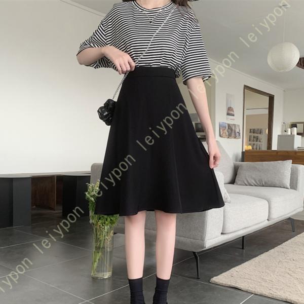 フレアスカート レディース 黒 ひざ丈 プリーツスカート 制服 通勤 OL オフィス 春 夏 春夏 ...