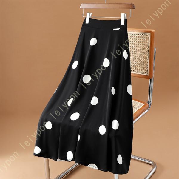 スカート レディース 夏 ドット柄 ハイウエスト Aライン ロングスカート 涼しい フレアスカート ...