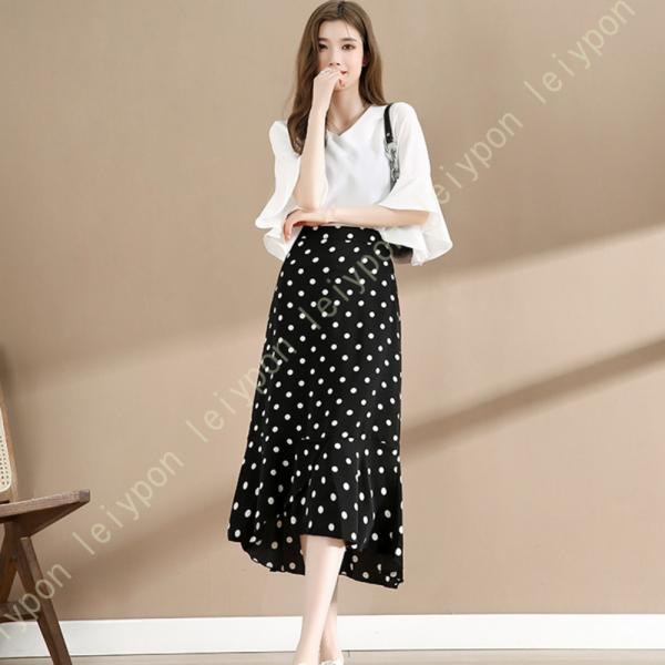 Aライン フレアスカート 可愛い 夏 スカート レディース ハイウエスト 細見え ドット柄 Aライン...