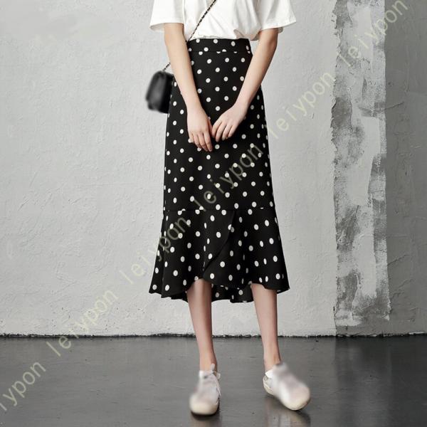 ロングスカート レディース シフォンスカート きれいめ 春 夏 秋 かわいい ドット柄 ドットスカー...