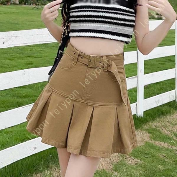 デニムスカート レディース ミニスカート バイカラー プリーツ ミニ丈 無地 春夏 キュート 大人 ...