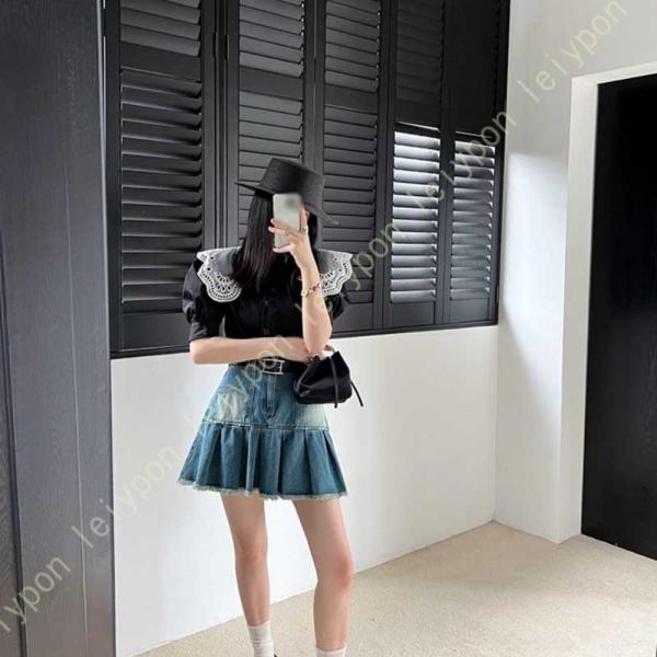 プリーツスカート デニム ハイウエスト 可愛い スカート レディース 夏 ショートスカート 原宿系 ...