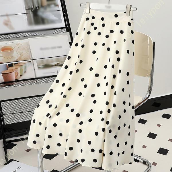 スカート レディース 春 夏 ハイウエスト ドット柄 ふんわり Aライン エレガント おしゃれ ツル...