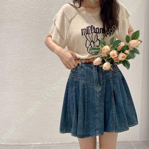 デニムスカート レディース ファッション ミニスカート バイカラー プリーツ ミニ丈 無地 春夏 カ...