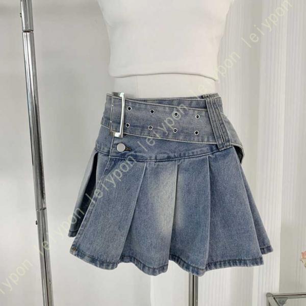 プリーツスカート レディース 夏 原宿系 デニム スカート ハイウエスト スカート おしゃれ スリム...