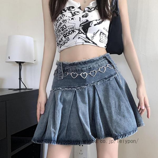 デニム ミニ スカート ハイウエスト aライン キュロット スカート ショート丈 夏服 おしゃれ ジ...