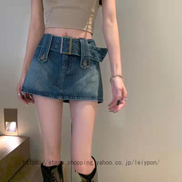 デニムスカート ハイウエスト ショート丈 プリーツスカート レディース 普段着 OL 美脚 おしゃれ...
