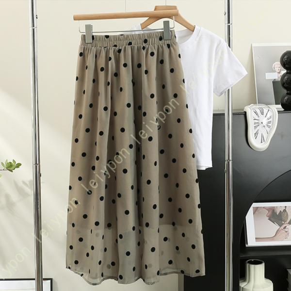 ドット柄 スカート レディース Aライン ハイウエスト かわいい 春 夏 エレガント お洒落 ふんわ...
