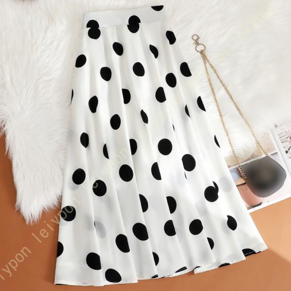 ドットスカート 水玉柄 レディース 夏 Aライン 通勤 オフィス カジュアル ふんわり 復古風 ロン...
