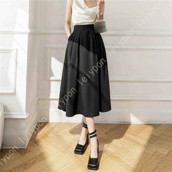 フレアスカート レディース スカート ハイウエスト 黒 フォーマル オフィス 通勤 通学 普段着 お...