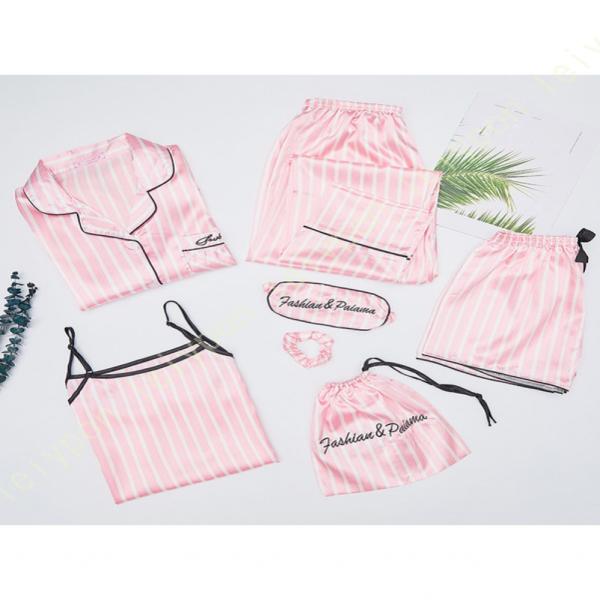 パジャマ レディース ルームウェア 寝巻き ルームワンピース 部屋着 サテン 7点セット 可愛い 長...