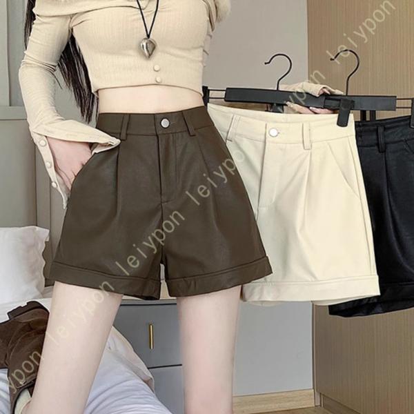 ショートパンツ レディース スリム 短パン レザー 大きいサイズ PU ハイウエスト 着痩せ ショー...