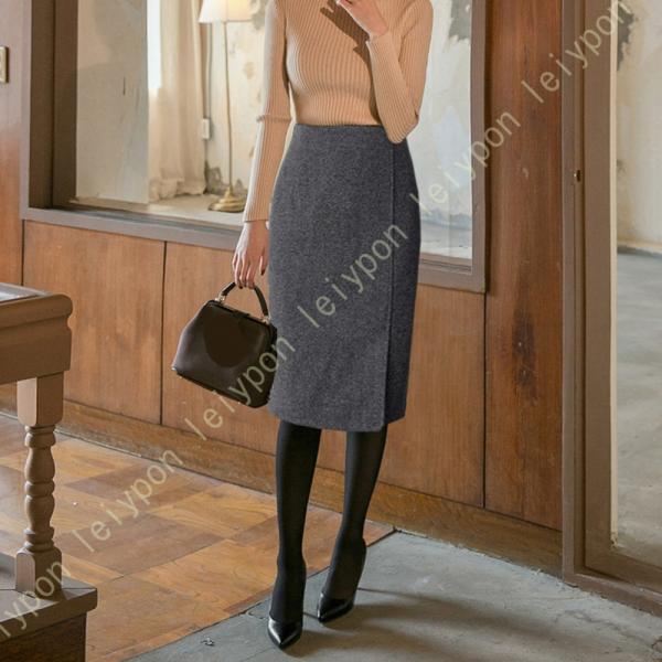 オフィス ペンシルスカート 厚手 あたたかい ハイウエスト レディース 通勤 ビジネス 秋冬 キレイ...