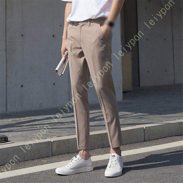 スラックス 裾上げ済 スリム メンズ 無地 春 夏 スーツのズボン 男性用 ストレートパンツ 九分 ...