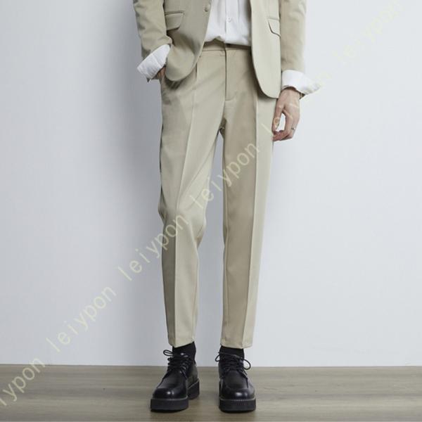 スラックス 裾上げ済 無地 スリム メンズズボン スーツパンツ ノータック 防シワ ストレッチ 洗え...