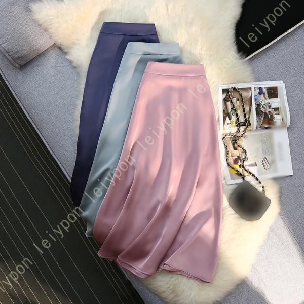 ロングスカート Aライン レディース 春 夏 サテンフレアロングスカート 秋 フレアスカート オフィ...