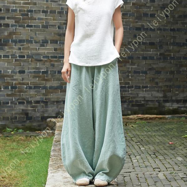 ガウチョパンツ リネン サルエルパンツ レディース ポケット付き パンツ ロングパンツ 綿麻 ゆった...
