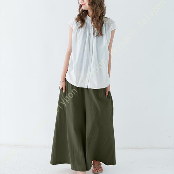 スカーチョ スカンツ ワイドパンツ レディース ボリューミー ふんわり ポケット付き 無地 着痩せ ...