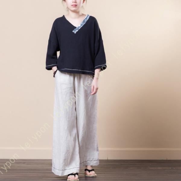 ガウチョパンツ リネン サルエルパンツ レディース 綿麻 ゆったり 着痩せ カジュアル ボトムス シ...
