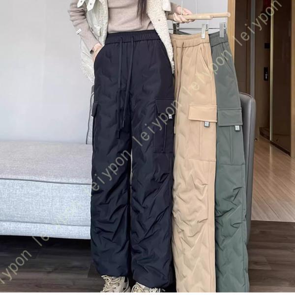 ダウンパンツ レディース 軽量 ロングパンツ 暖かい 防寒パンツ ウエストゴム 防寒着 保温 防風 ...