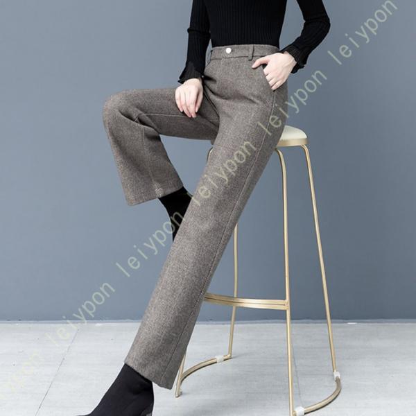 ストレートワイドパンツ ガウチョパンツ ロングパンツ 秋冬 レディース ハイウエスト 黒 秋服 カジ...