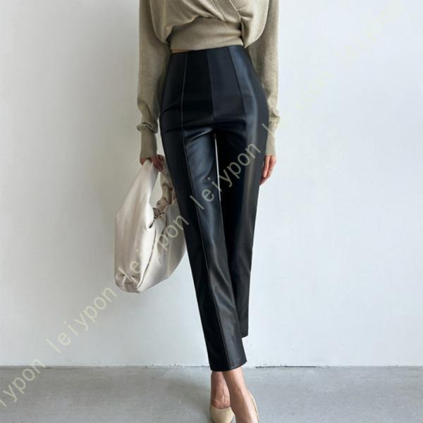ロングパンツ レザーパンツ 黒 レディース スキニーパンツ レザーパンツ レギンス レザー PUレザ...