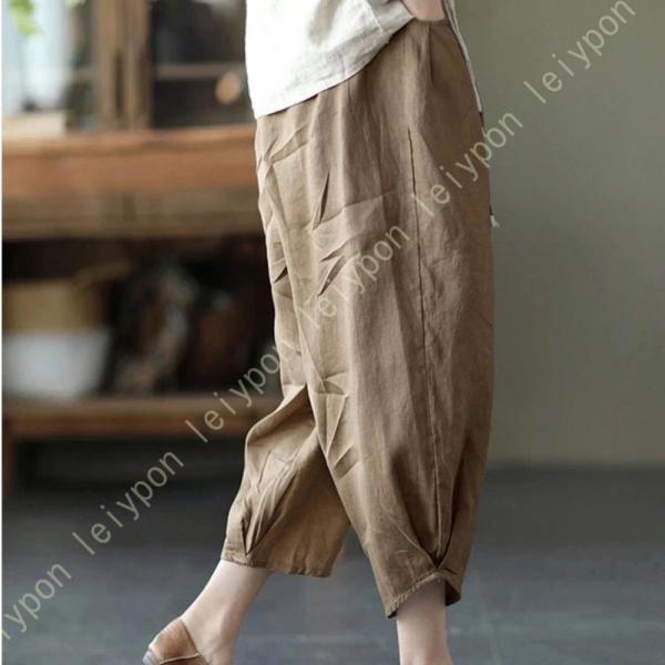 サルエルパンツ リネン ワイドパンツ レディース 無地 ゆったり 春夏 9分丈 ロングパンツ さらり...