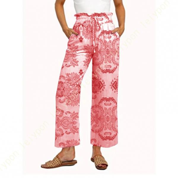 サルエルパンツ リネン ワイドパンツ レディース 花柄 ゆったり 春夏 9分丈 ロングパンツ さらり...